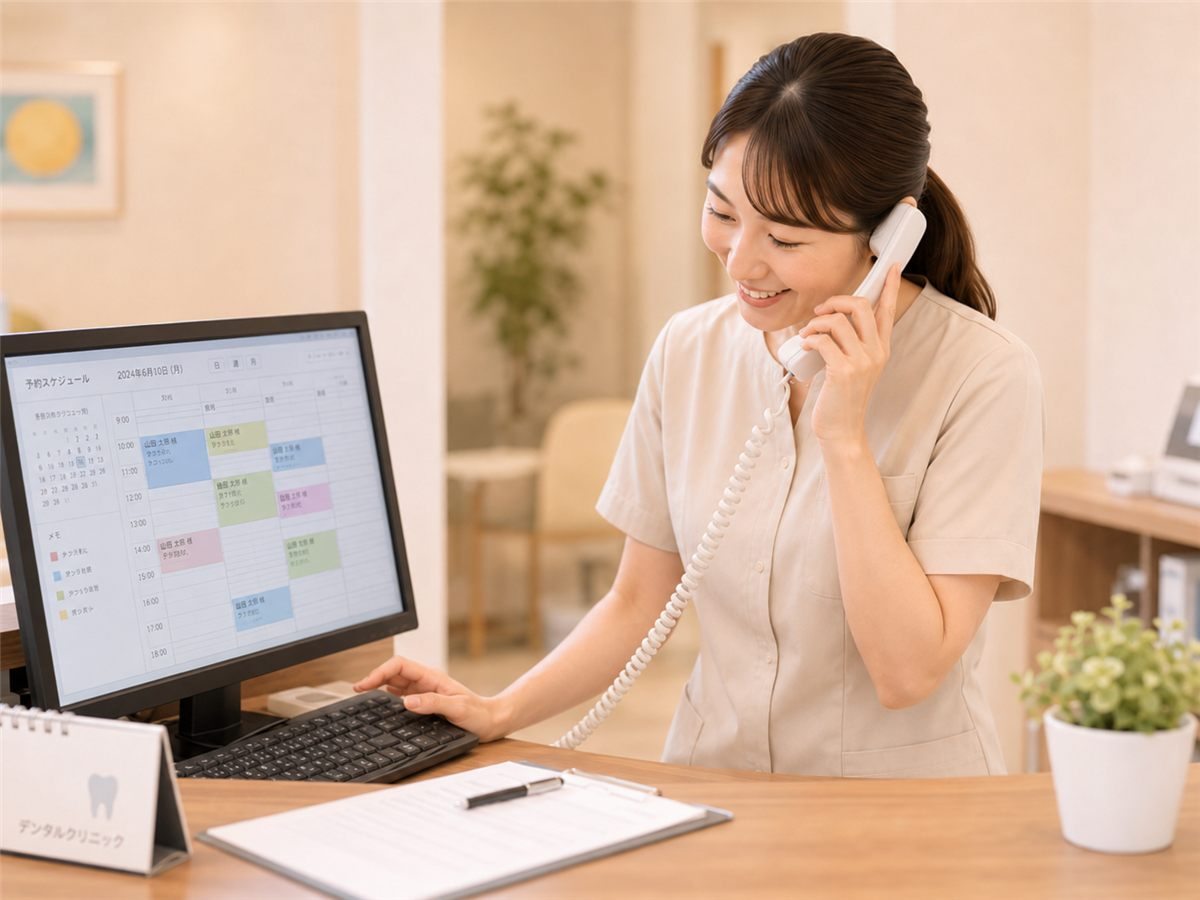 受付で電話予約に対応するスタッフ